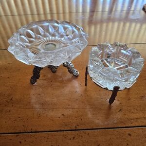 Vintage Pair Of Heavy Cut Glass Ashtry/Dish Pair- 1960 Early Italian & ABP